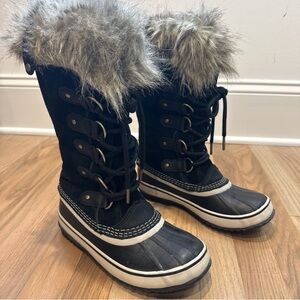 Sorel Joan of Arctic Boot Winter Snow suede faux fur Women’s size 6 eu 37 Black